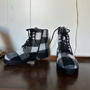 Plaid Lace-Up Ankle Boots